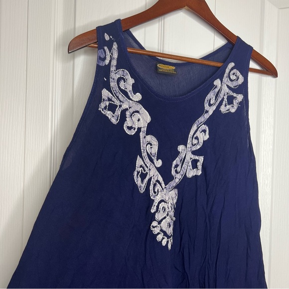 Rima Navy Sleeveless Embroidered Scarf Hem Dress beach cover up one size - Picture 4 of 9